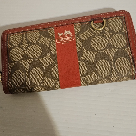 Coach Heritage Signature Stripe Zip Around Accordion Leather - Picture 4 of 9